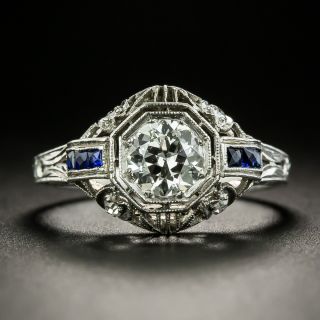 Art Deco .60 Carat Diamond and Sapphire Engagement Ring - 3
