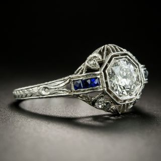 Art Deco .60 Carat Diamond and Synthetic Sapphire Engagement Ring