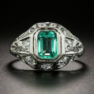Art Deco .60 Carat Emerald and Diamond Ring - 3
