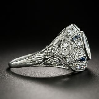 Art Deco .60 Carat Marquise-Cut Diamond and Calibre Sapphire Ring 