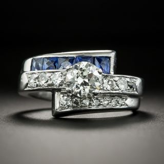 Art Deco .64 Carat Diamond and Sapphire Bypass Ring - 1