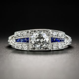 Art Deco .65 Carat Diamond and Calibre Sapphire Engagement Ring