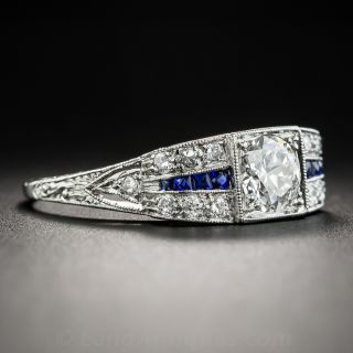 Art Deco .65 Carat Diamond and Calibre Sapphire Engagement Ring