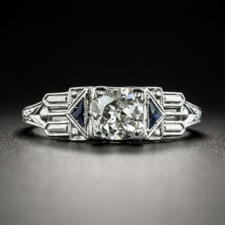 Art Deco .65 Carat Diamond and Synthetic Sapphire Engagement Ring - 2