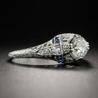 Art Deco .65 Carat Diamond Platinum Engagement Ring With Calibre Sapphires