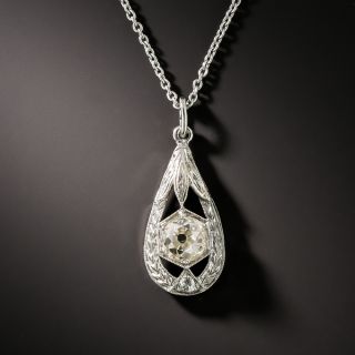 Art Deco .65 Carat Old Mine Cut Diamond Drop Pendant - 3
