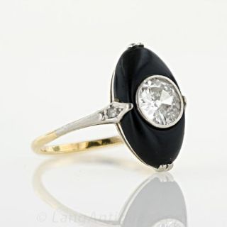 Art Deco .65 ct. Center Diamond & Onyx Ring