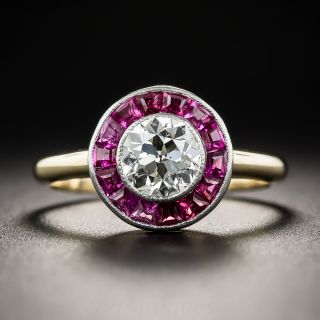 Art Deco .70 Carat Diamond and Ruby Halo Ring - 2