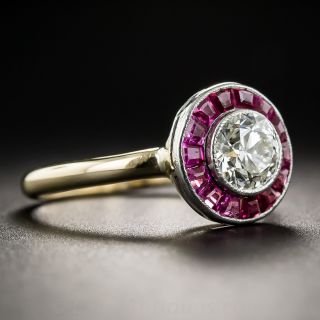 Art Deco .70 Carat Diamond and Ruby Halo Ring