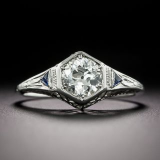 Art Deco .70 Carat Diamond and Sapphire Engagement Ring - GIA J SI2 - 2
