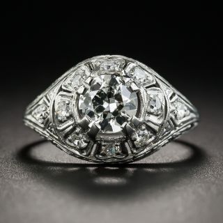 Art Deco .70 Carat Diamond Platinum Engagement Ring - GIA L VS2