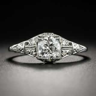 Art Deco .71 Carat Diamond Platinum Engagement Ring - GIA H SI1 - 2