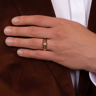 Art Deco .72 Carat Antique Cushion Cut Diamond Two-Tone Ring - GIA J VS2