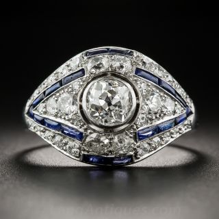 Art Deco .75 Carat Diamond and Synthetic Sapphire Ring