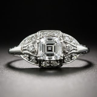 Art Deco .79 Carat Square Emerald-Cut Diamond Ring - GIA E VVS2 - 1