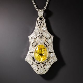 Art Deco 8.00 Carat Yellow Sapphire and Diamond Pendant - 2