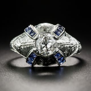 Art Deco .80 Carat Diamond And Sapphire* Dome Ring - 1