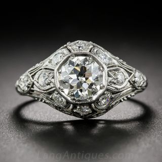 Art Deco .82 Carat Diamond and Platinum Engagement Ring