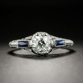 Art Deco .82 Carat Diamond and Synthetic Sapphire Engagement Ring - 2