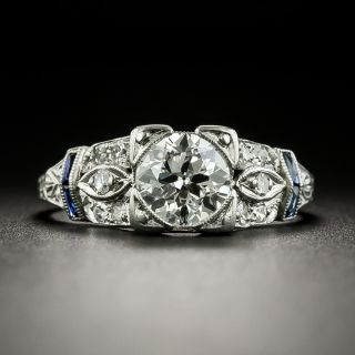 Art Deco .85 Carat Diamond and Sapphire Engagement Ring - 2