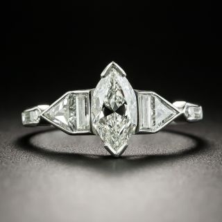 Art Deco .85 Carat Marquise-Cut Diamond Engagement Ring - 2