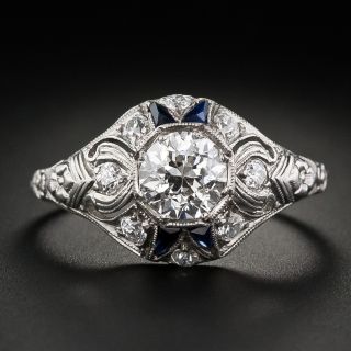 Art Deco .86 Carat Diamond and Sapphire Solitaire - GIA I VS1 - 1
