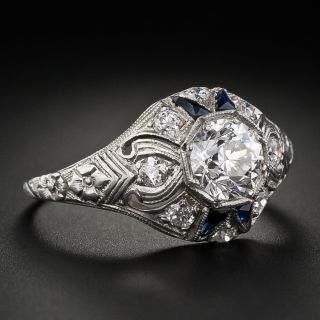 Art Deco .86 Carat Diamond and Sapphire Solitaire - GIA I VS1