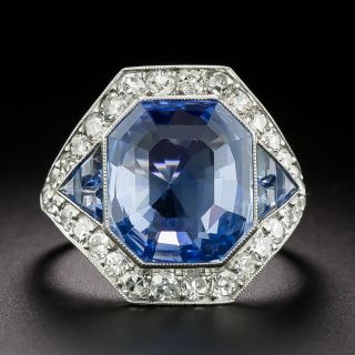 Art Deco 9.00 Carat No-Heat Ceylon Sapphire and Diamond Ring - GIA - 3