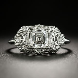 Art Deco .92 Carat Asscher-Cut Diamond Platinum Engagement Ring - GIA G VVS2 - 2