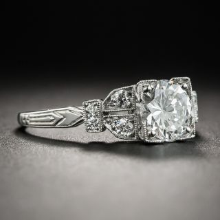 Art Deco .92 Carat Diamond Platinum Engagement Ring - GIA E VVS2