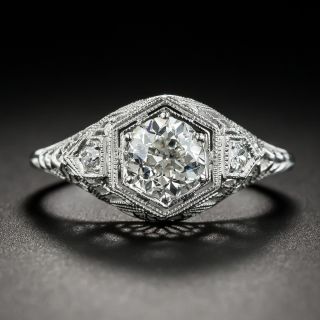 Art Deco .94 Carat  Diamond Filigree Ring - GIA J VS2