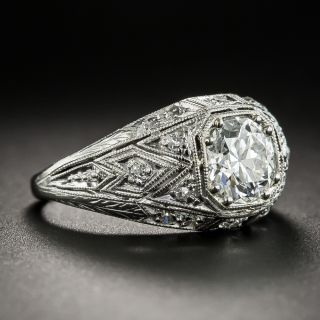 Art Deco .94 Carat Diamond Platinum Engagement Ring - GIA H VS1