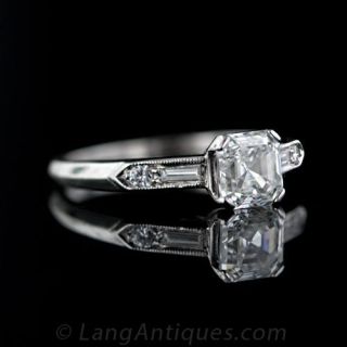 Art Deco .95 Carat Asscher Cut Diamond Ring