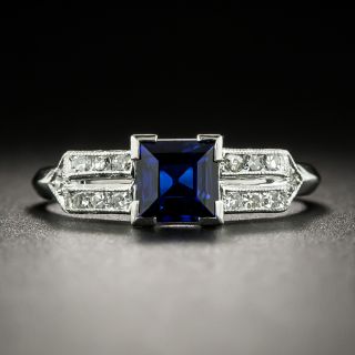 Art Deco .98 Carat Square Sapphire and Diamond Ring by Katz and Ogush - GIA - 3