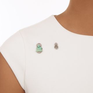 Art Deco Amazonite and Diamond Buddha Jabot Pin