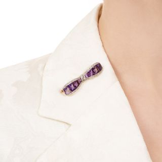 Art Deco Amethyst and Diamond Bow Brooch by  J.E. Caldwell 