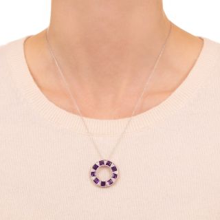 Art Deco Amethyst and Diamond Circle Pendant