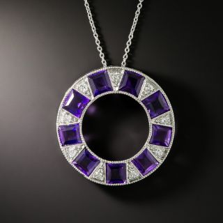 Art Deco Amethyst and Diamond Circle Pendant - 2