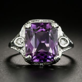 Art Deco Amethyst and Diamond Filigree Ring - 2