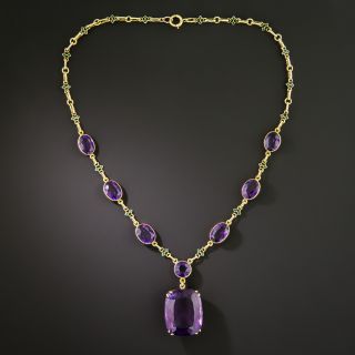 Art Deco Amethyst and Enamel Accent Link Necklace - 4