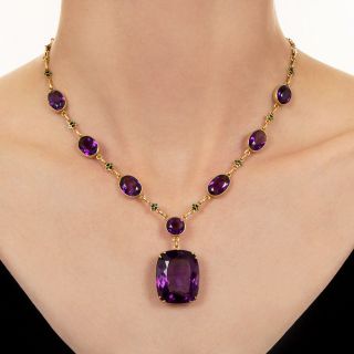 Art Deco Amethyst and Enamel Accent Link Necklace