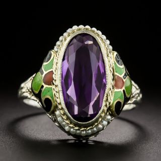 Art Deco Amethyst and Enamel Filigree Ring by J.J. White - 2
