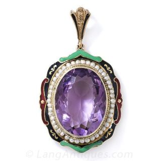Art Deco Amethyst and Enamel Pendant