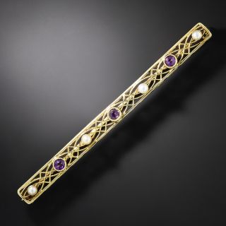 Art Deco Amethyst and Pearl Bar Pin - 1
