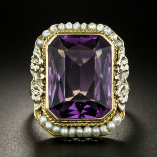 Art Deco Amethyst and Seed Pearl Ring by White