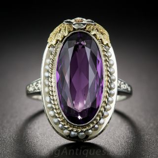 Art Deco Amethyst and Seed Pearl Ring