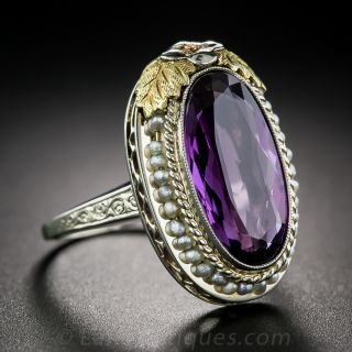 Art Deco Amethyst and Seed Pearl Ring