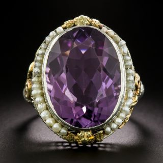 Art Deco Amethyst and Seed Pearl Two-Tone Ring - 3