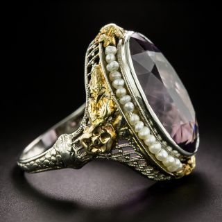 Art Deco Amethyst and Seed Pearl Two-Tone Ring