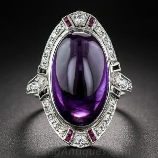 Art Deco Amethyst Cabochon Dinner Ring  